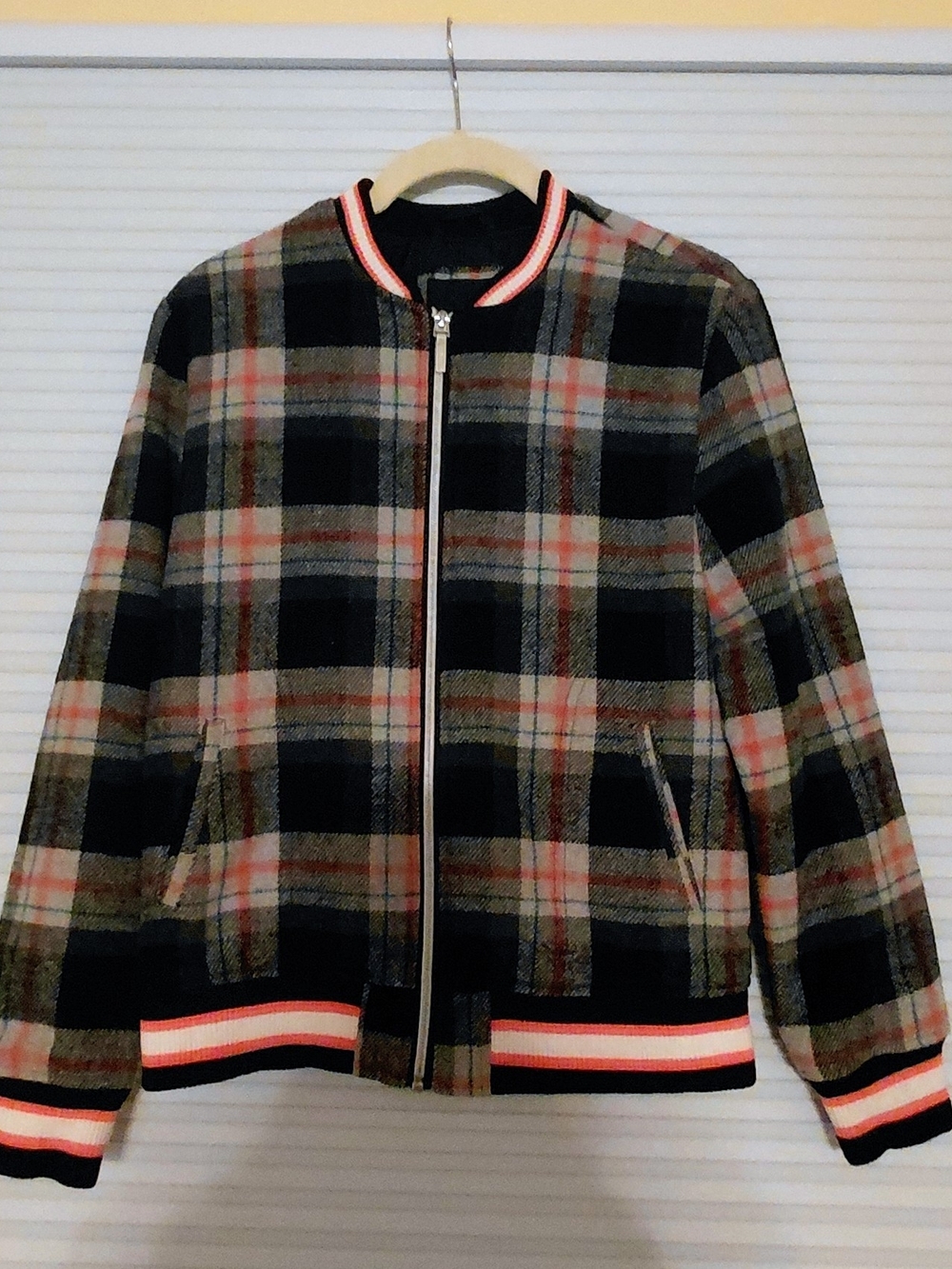 Collection B Plaid Bomber Jacket in Black, Gray & Pink Trim